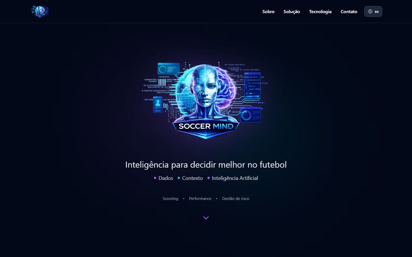 Prévia da página inicial do site Soccer Mind